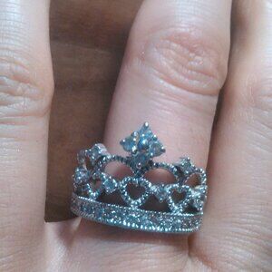 Sterling Silver and White Crystal Filigree Crown Ring (Size 10)